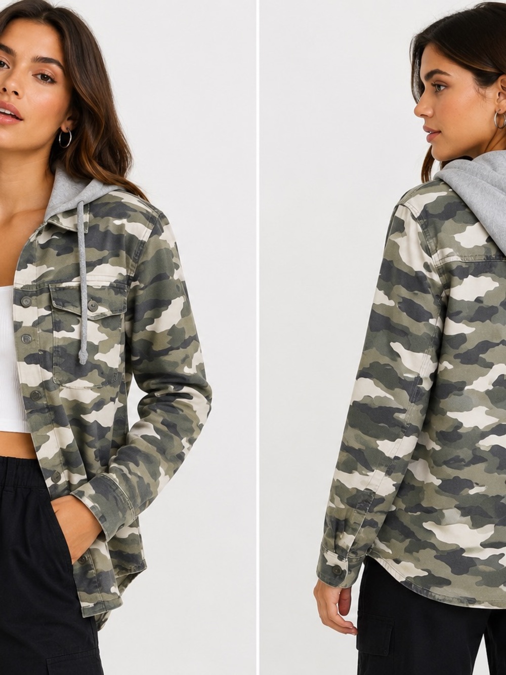 H&M Women’s Camo Hooded Utility Jacket Shacket Size 0
